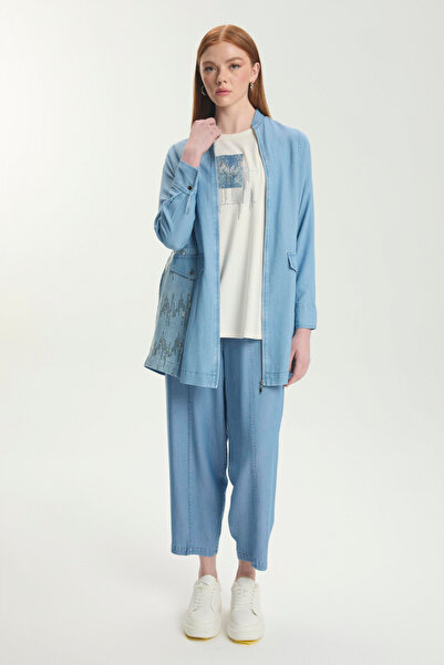 Zühre Pul Detaylı Ceket Içlik Ikili Denim Mavi Takım 1577