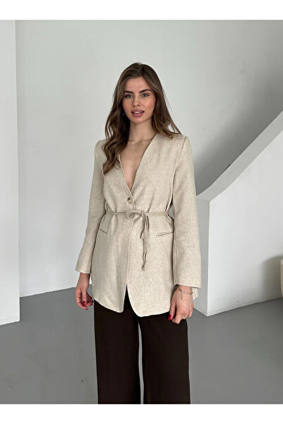 My Blog Beige Cotton Rope Belted Jacket - 7395