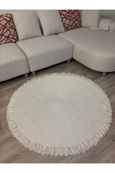 MaVaux Natura Burgu Halat, Hasır Örgü Yuvarlak Saçaklı Jüt Kilim Doğal El Yapımı