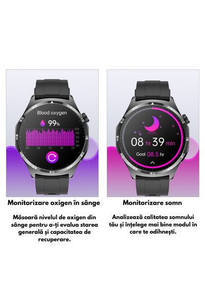 gitech Smartwatch cu monitorizare a glicemiei, ECG, tensiune arterială, temperatură corporală - Meniu RO