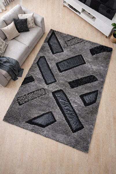Padişah Halı Shaggy Leather Serisi %100 Akrilik 100x300 Siyah Renk Seri Sonu ...