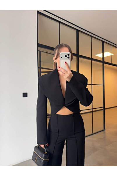 BB Bensu Buyruk ÇİFT YAKALI CROP CEKET ÇIMALI PALAZZO TAKIM