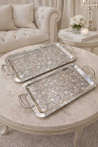 RASHA COLLECTION Gümüş Kaplama 2'li Tepsi Takımı