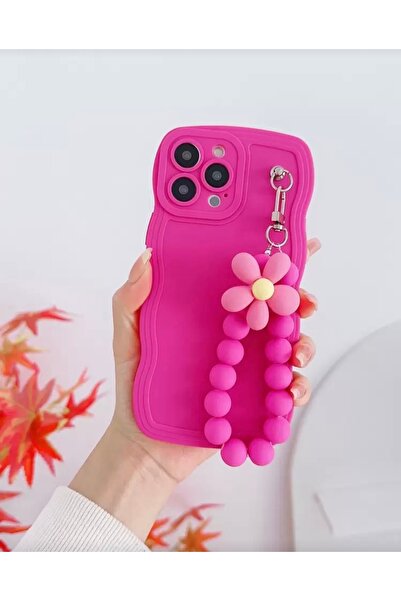 MİRAZ TASARIM غطاء فوشيا بحافة متموجة مع زخرفة زهرية لـ IPHONE 14 PRO MAX