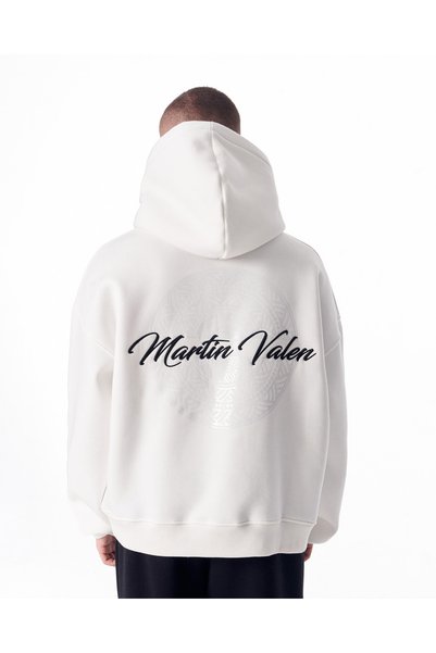 martin valen Mandala Shiny Print and 3D Embroidered White Hoodie