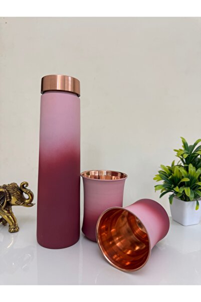 Kraftique Copper Bottle - Eclair Cherry Red Multishade with 2 Glasses - 900 m...