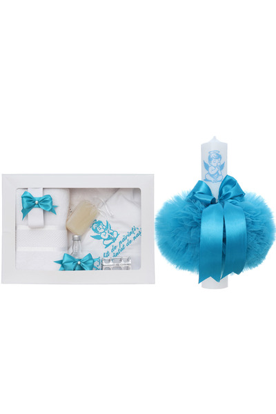 Recostore Set trusou botez cu ingeras, lumanare si trusou, turcoaz, 8 piese, ...