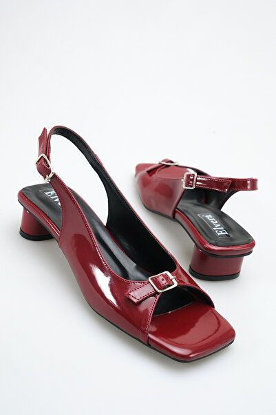 Women's Short Block Heeled Sandals Burgundy Pattern Back Open Blunt Toe - Stylish Daily Day and Night