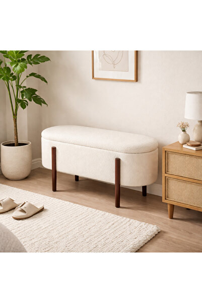Vi Markets A modern upholstered bench with a soft, textured fabric finish and...