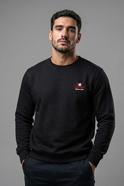 COMBİNE MİCHAİL Ανδρικό μαύρο φούτερ με στάμπα στο στήθος