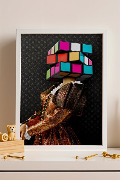 Saturn Tablou cu cap de femeie în stil Rubik's Cube, în stil renascentist, cu...