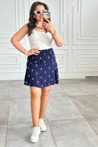 yb yağmur butik Patterned Woven Viscose Short Skirt