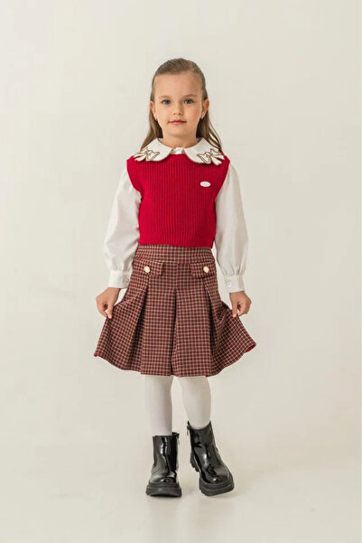 Eray Kids Girl's Red Sweater and Skirt 3-Piece Holiday Set Holiday Combination