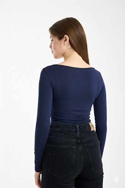 MERİCEY Women's Boat Neck Long Sleeve Slim Fit Basic Blouse