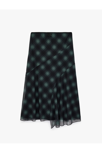 Koton Asymmetrical Cut Plaid Midi Tulle Skirt