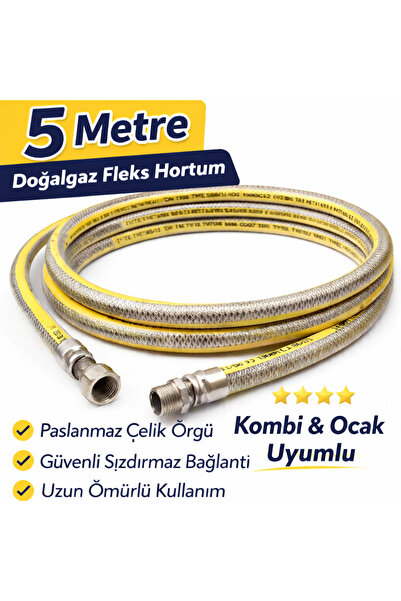 orsell 5 Metre Doğalgaz Fleks borusu | Paslanmaz Çelik Örgü | Sızdırmaz Güven...