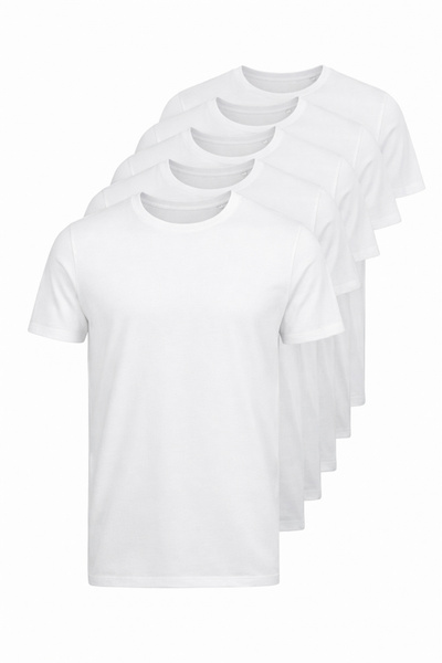 Paul Parker Pachet de 5 tricouri albe pentru bărbați, 100% bumbac, cu textură...