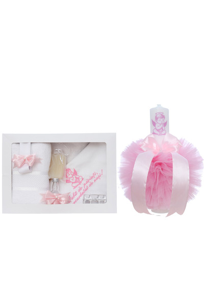 Recostore Set trusou botez cu ingeras, lumanare si trusou, roz, 8 piese, Reco...