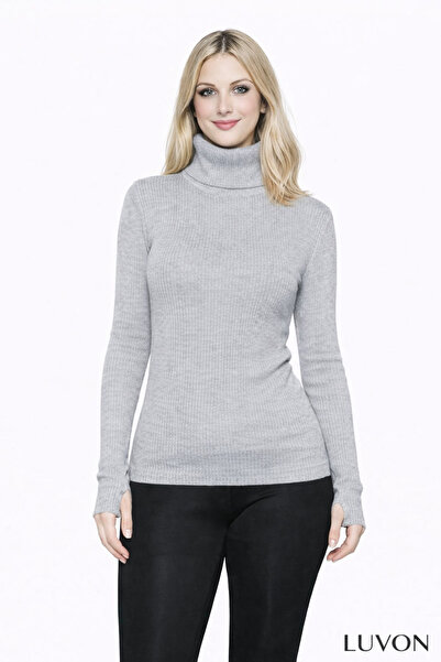 LUVON Gray Turtleneck Premium Savior Body Sweater with Finger Detail