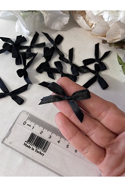 partici dükkanı Mini Ready-Made Bow - Satin Bow - Black Color - 1X3Cm - 30 Pi...