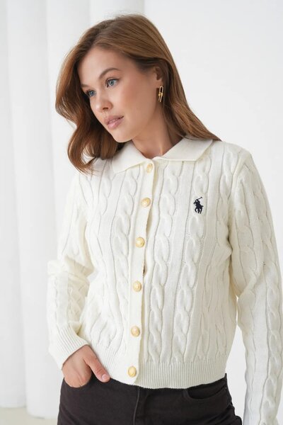 Park Karon Women's Polo Collar Hair Knit Button Detail Knitwear Cardigan 8525Sw