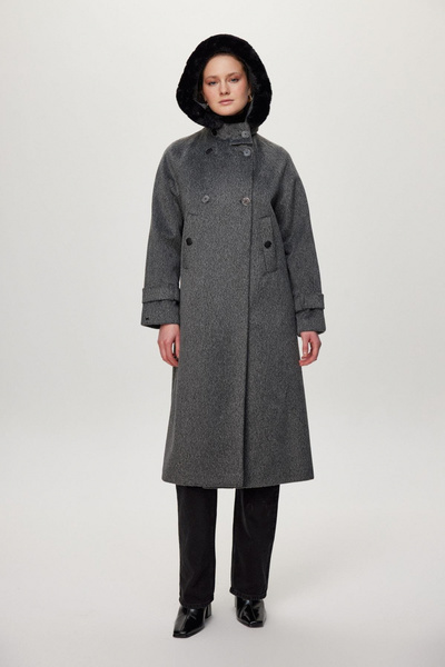 Zühre Fur Collar Button Detailed Anthracite Coat 13845