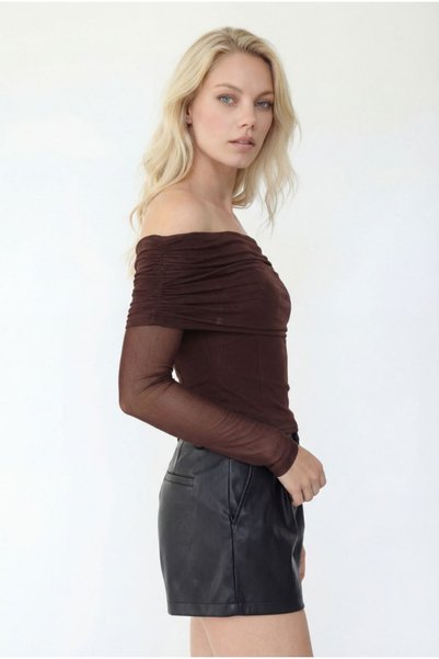 Auroveen Madonna Collar Long Sleeve Ultra Light Knitted Blouse Av1552