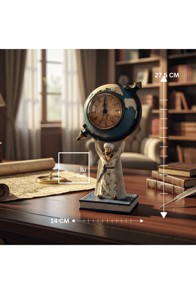 İki Yedi Konsept Kanuni Sultan Süleyman Figürlü Dünya Küreli Masa Saati Osman...