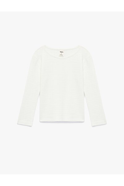 Koton Viskon Karışımlı Uzun Kollu Bisiklet Yaka Basic Tişört