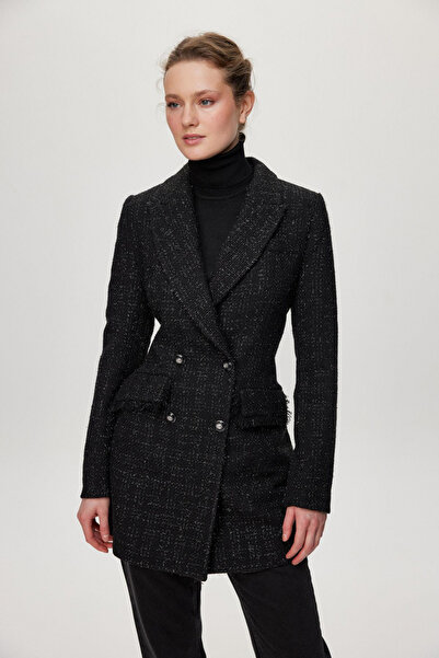 Zühre Double Breasted Collar Buttoned Black Jacket 0109