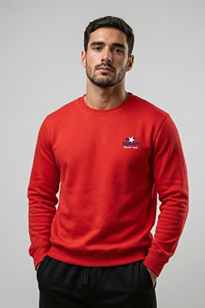 COMBİNE MİCHAİL Men's Red Sweatshirt with Chest Text Print
