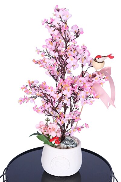 Yapay Çiçek Sitesi Yapay Japon Kiraz Çiçeği Bahar Dalı Ağacı 52 cm Pembe