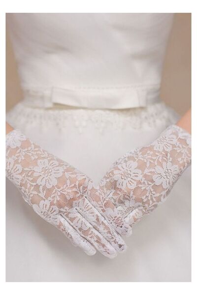 Go İthalat White Color Short Lace Gloves (5343)