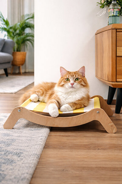 Ahşap Kedi Yatağı – Yıkanabilir Hamak Tasarım-Modern İç Mekan Kedi Yuvası-MeoWood