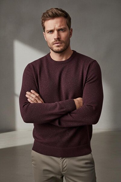 Sarar İnterview 0 Collared Woolen Gray Burgundy Knit Sweater