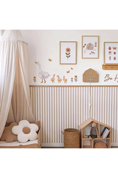 DECOMALL (PP-54) Kemerli Çizgili Yarım Duvar Sticker – Bebek & Çocuk Odası Kendinden Yapışkanlı Duvar Dekoru