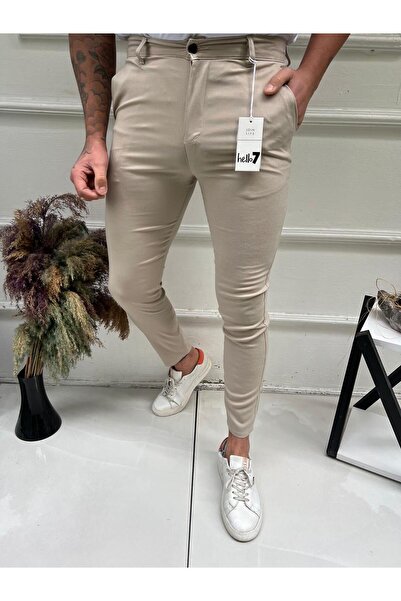Ser Joven Men's Beige Slim Fit Stretch Fabric Plain Fabric Trousers