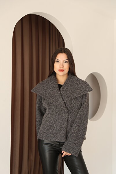 İgnites Anthracite Shawl Collar Wrinkled Cashmere Jacket