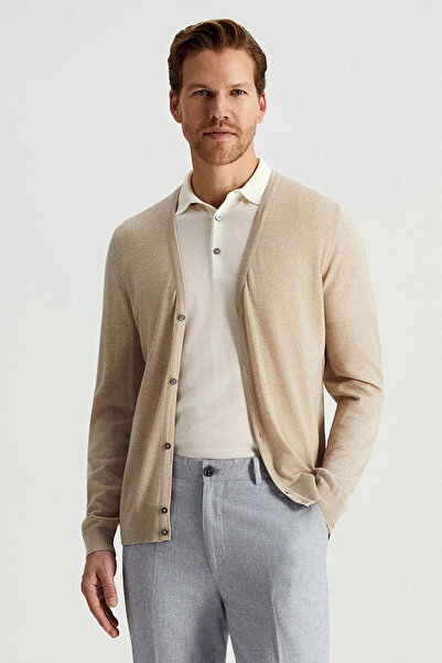 Hemington Ultrafine Merino Yünü Krem Triko Hırka