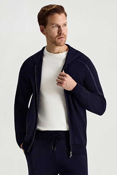 Hemington Pike Örgü Pamuk Karışım Kapüşonlu Lacivert Triko Hırka