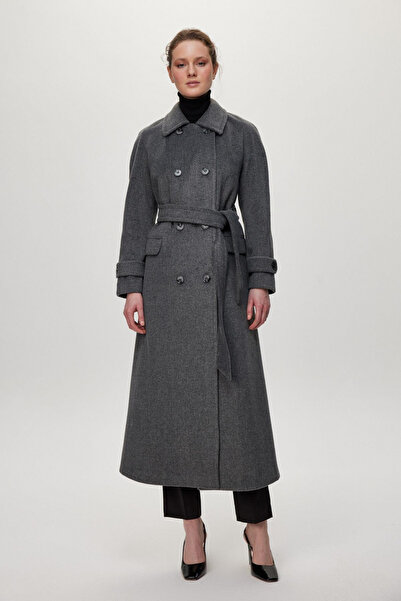Zühre Double Pocket Belted Cashmere Smoked Coat 13659