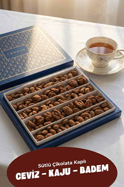 FARMİO Hediyelik Çikolata Kaplı Kuruyemiş 900gr – Kaju, Badem, Ceviz - Sütlü ...