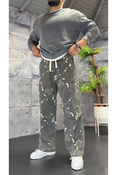 PEERLESS STORE Beli Lastikli Kamuflaj Baggy Pantolon