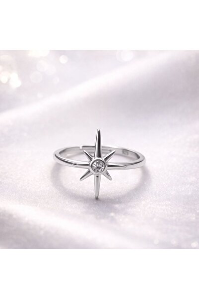 Silveria Jewels 925 Ayar Gümüş Kutup Yıldızı Yüzük – Zirkon Taşlı Ayarlanabil...