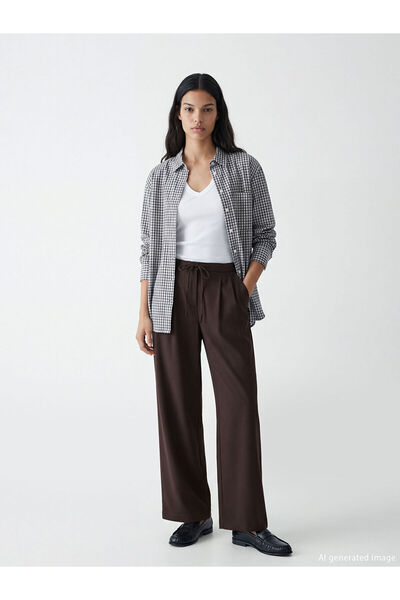 LC Waikiki Peak New Season Plaid Oversize Oxford Women's Shirt