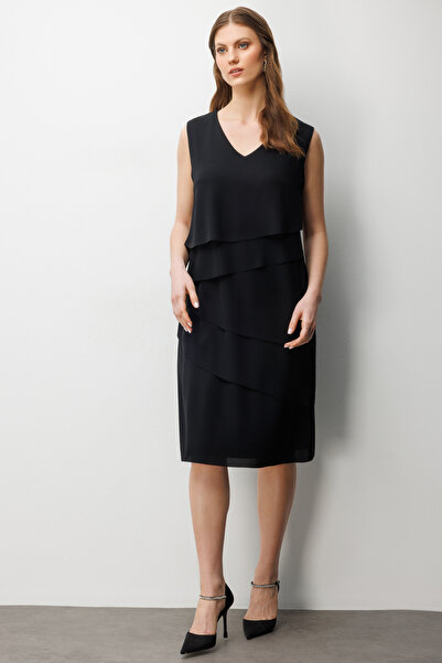 Ekol Kolsuz Kat Kat Midi Elbise 6510