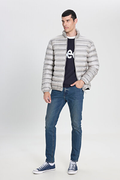 Lee Regular Fit Croială normală Guler înalt Fermoar Gri Bej Palton pufos