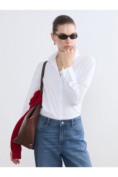 LC Waikiki Lcw Vision White Slim Fit Women's Shirt with Nevavm Difference - S...