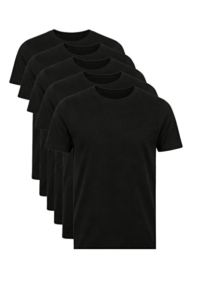 Paul Parker Pachet de 5 tricouri de bază pentru bărbați, negre, 100% bumbac, ...