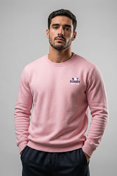 COMBİNE MİCHAİL Ανδρικό φούτερ με στάμπα στο στήθος σε ροζ χρώμα